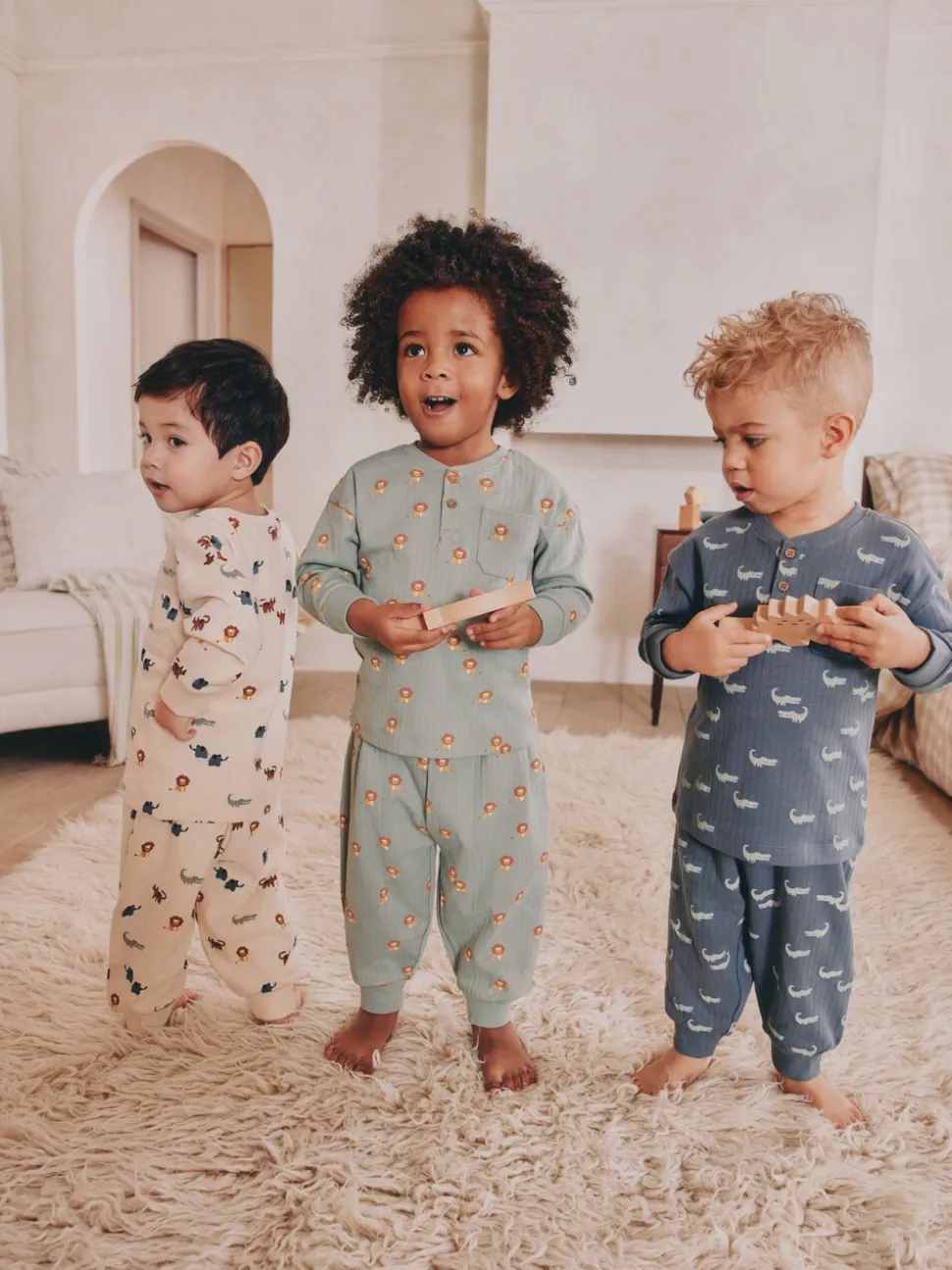 Blauw/ecru - Verpakking van 3 oversized pyjama's 3 (9mnd -10jr)