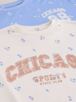 Blauw/ecru Chicago-print - Set van 2 nachthemden (3-16 jr)