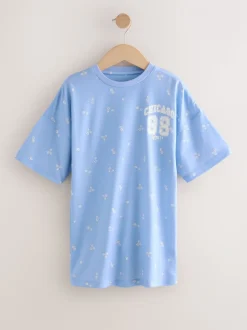 Blauw/ecru Chicago-print - Set van 2 nachthemden (3-16 jr)