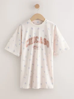 Blauw/ecru Chicago-print - Set van 2 nachthemden (3-16 jr)