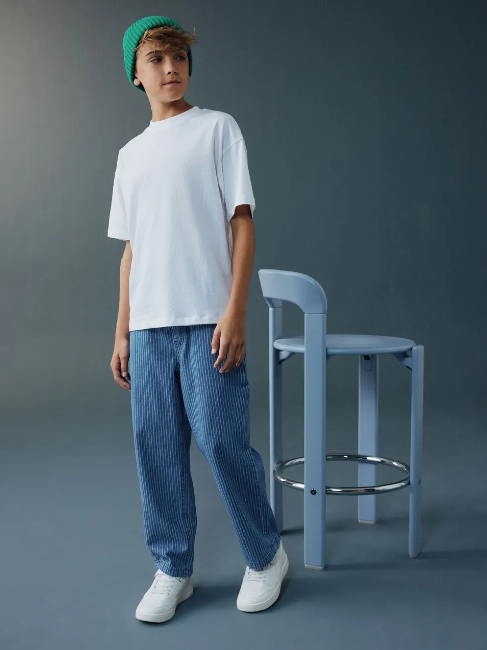 Blauw/ecru gestreept - Denim jeans met elastische taille (3-16jr)