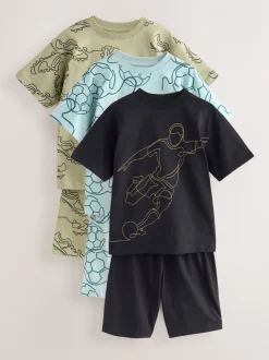 Blauwe/Zwarte/Groene voetbal - Set van 3 pyjama's met short (3-16 jr)