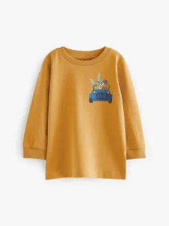 Blauw/geel safari - T-shirts met lange mouwen en dierenfiguurprint verpakking van 3 (3 mnd - 7 jr)