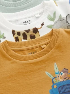 Blauw/geel safari - T-shirts met lange mouwen en dierenfiguurprint verpakking van 3 (3 mnd - 7 jr)