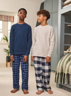Blauw/grijs - Set van 2 geweven geruite pyjama's met lange mouwen (3-16jr)