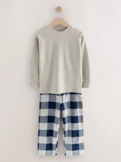 Blauw/grijs - Set van 2 geweven geruite pyjama's met lange mouwen (3-16jr)
