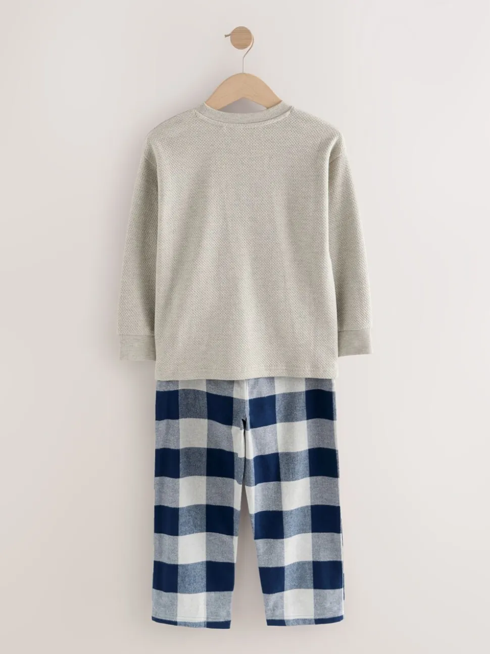 Blauw/grijs - Set van 2 geweven geruite pyjama's met lange mouwen (3-16jr)