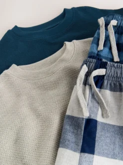 Blauw/grijs - Set van 2 geweven geruite pyjama's met lange mouwen (3-16jr)