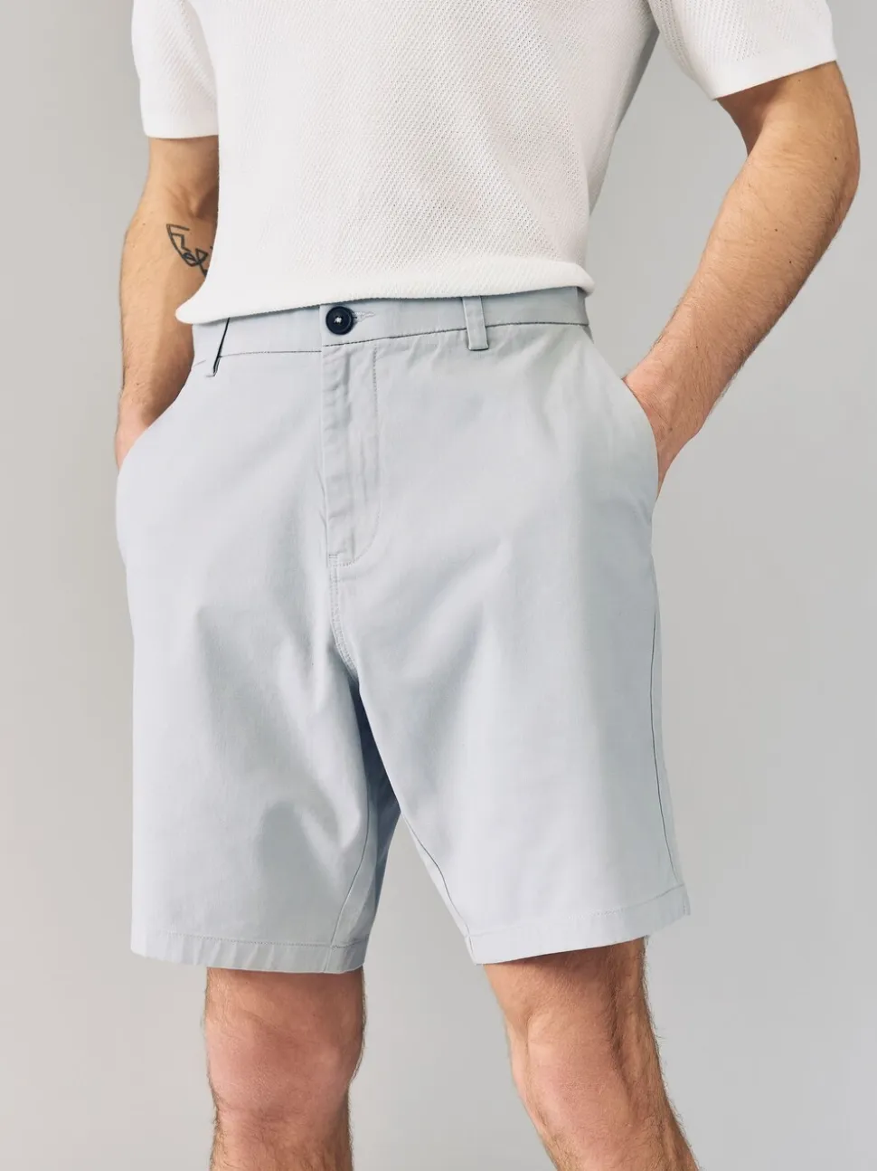 Blauw/grijs - Straight fit - Set van 2 chinoshorts met stretch