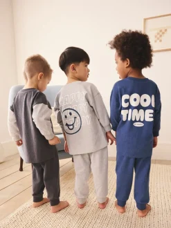 Blauw/grijs met slogan - Verpakking van 3 relaxed fit pyjama's (9mnd-10jr)