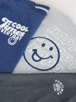 Blauw/grijs met slogan - Verpakking van 3 relaxed fit pyjama's (9mnd-10jr)