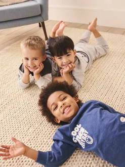 Blauw/grijs met slogan - Verpakking van 3 relaxed fit pyjama's (9mnd-10jr)