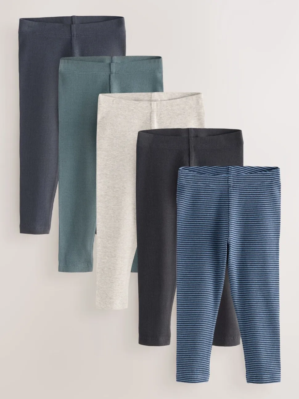 Blauw/grijs/gestreept - Verpakking van 5 geribbelde Leggings (3mnd -7jr)