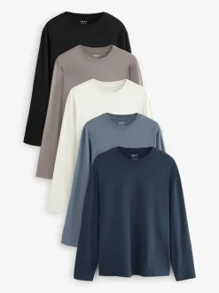 Blauw/grijs/neutraal - Normale Pasvorm - verpakking van 5 regular-fit T-shirts met lange mouwen van 100% katoen