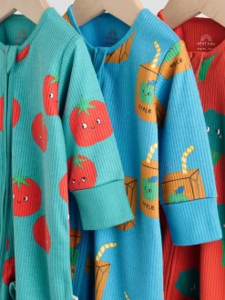 Blauwgroen - 3 Pack Baby-pyjama's met tweewegrits (0mnd -3jr)