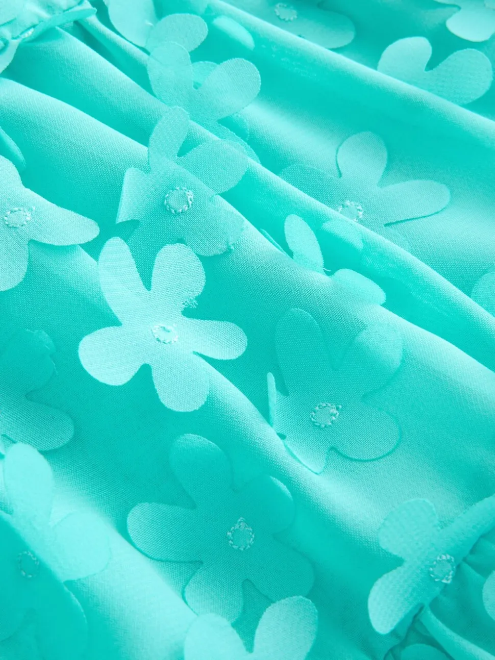 Blauwgroen - Korte mouwen 3D bloemenjurk (3mnd -8jr)
