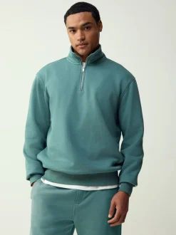 Blauwgroen - Kwartrits - Sweatshirt van jersey met hoog katoengehalte