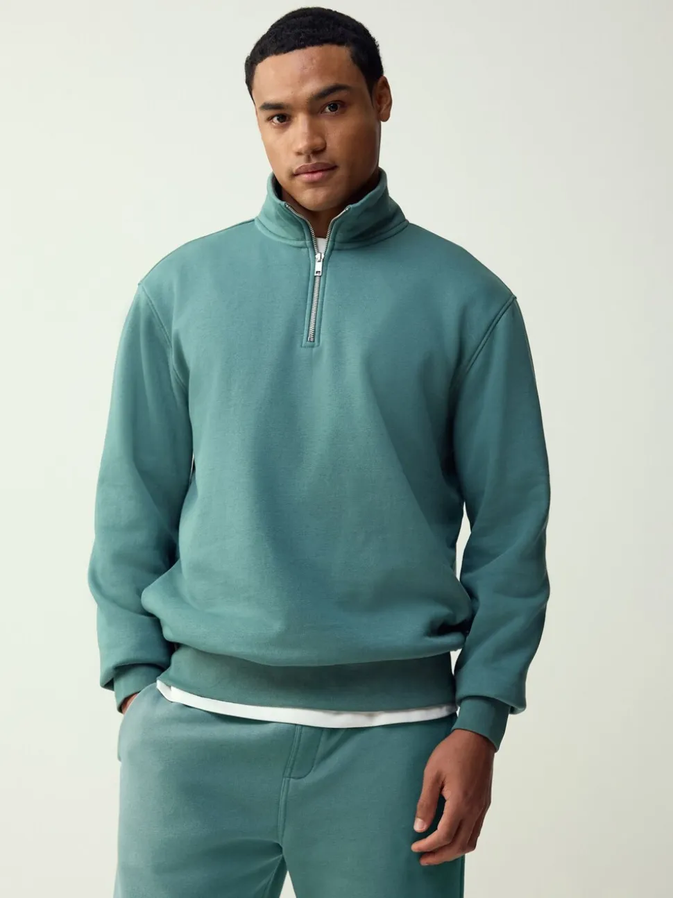 Blauwgroen - Kwartrits - Sweatshirt van jersey met hoog katoengehalte