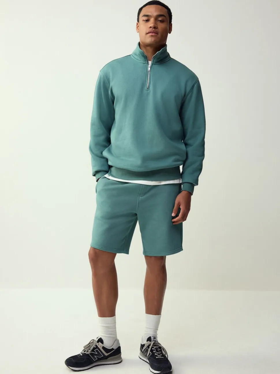 Blauwgroen - Kwartrits - Sweatshirt van jersey met hoog katoengehalte