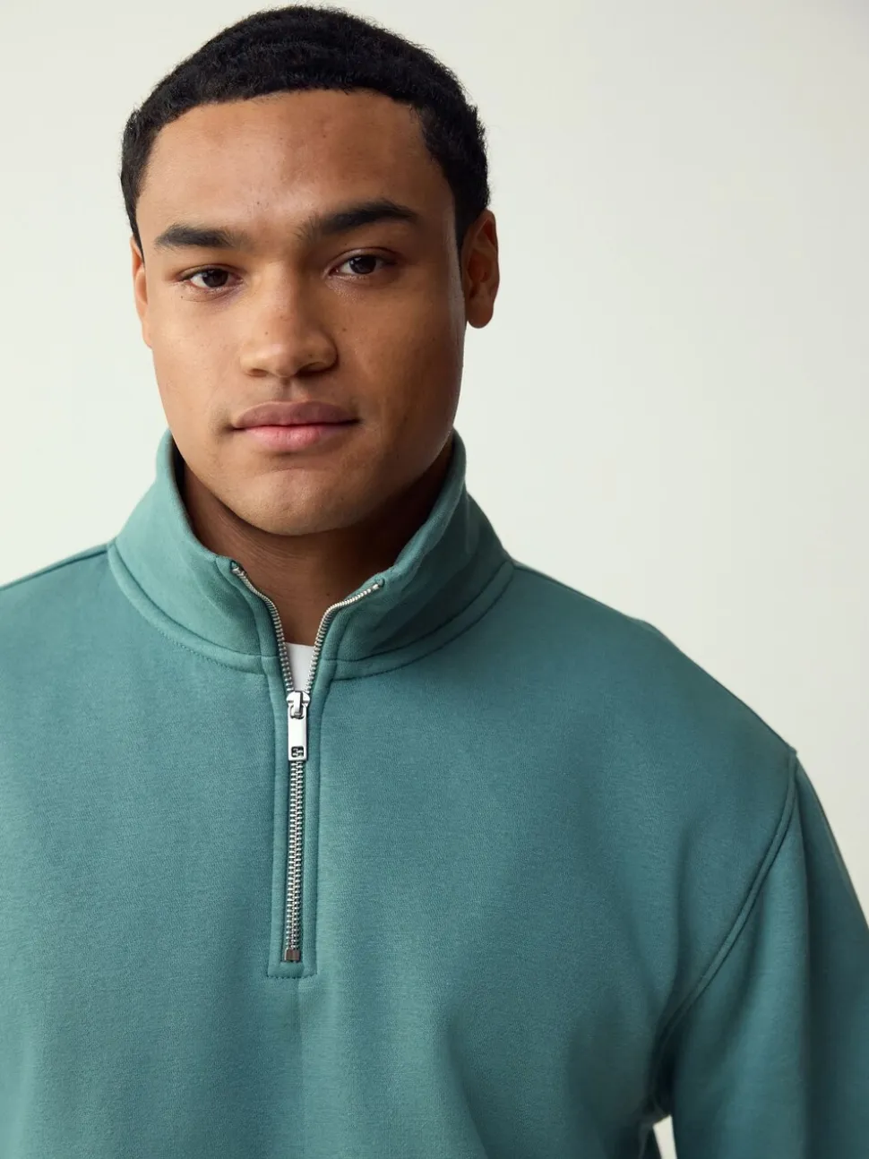 Blauwgroen - Kwartrits - Sweatshirt van jersey met hoog katoengehalte