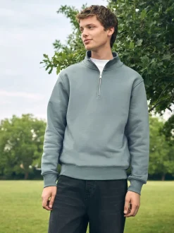 Blauw/Groen - Kwartrits - Sweatshirt van jersey met hoog katoengehalte