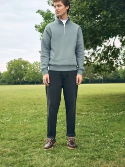 Blauw/Groen - Kwartrits - Sweatshirt van jersey met hoog katoengehalte