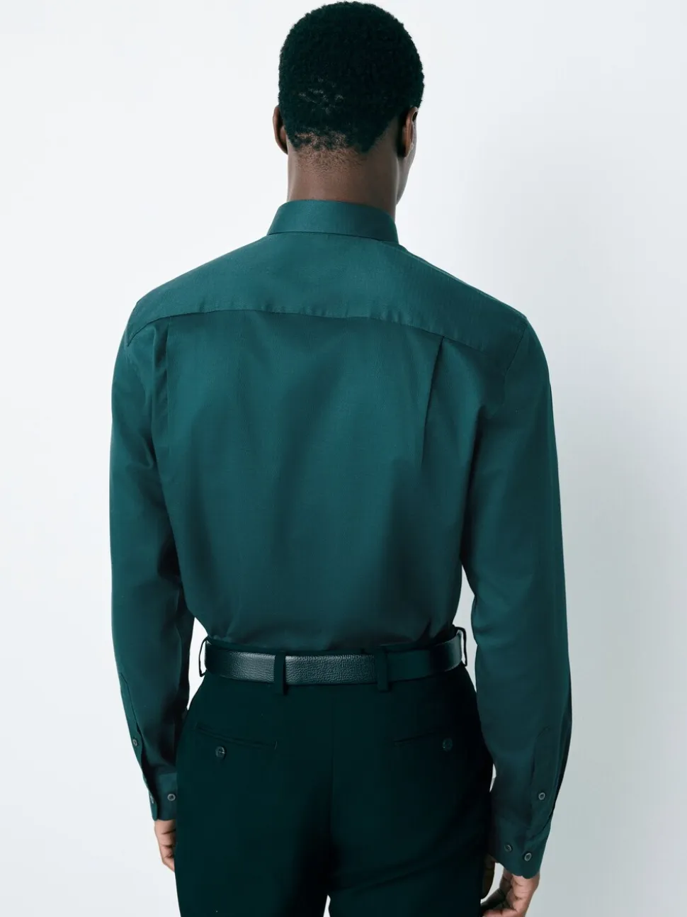 Blauwgroen - Normale Pasvorm - Onderhoudsvriendelijk, getextureerd, slim fit overhemd met enkele manchet