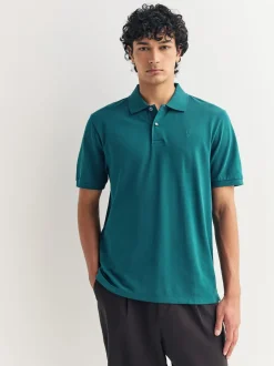 Blauwgroen - Normale Pasvorm - Piqué poloshirt met korte mouwen