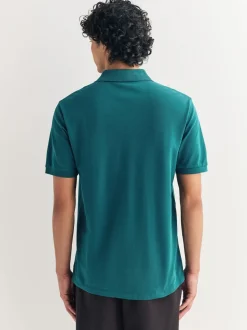 Blauwgroen - Normale Pasvorm - Piqué poloshirt met korte mouwen