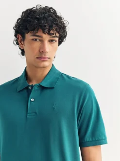 Blauwgroen - Normale Pasvorm - Piqué poloshirt met korte mouwen