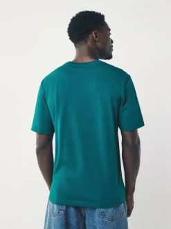 Blauwgroen - Normale Pasvorm - Essentieel katoenen T-shirt met ronde hals