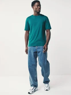 Blauwgroen - Normale Pasvorm - Essentieel katoenen T-shirt met ronde hals