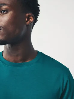 Blauwgroen - Normale Pasvorm - Essentieel katoenen T-shirt met ronde hals