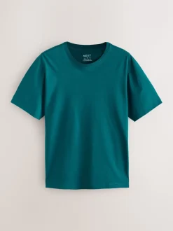 Blauwgroen - Normale Pasvorm - Essentieel katoenen T-shirt met ronde hals