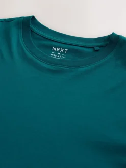 Blauwgroen - Normale Pasvorm - Essentieel katoenen T-shirt met ronde hals
