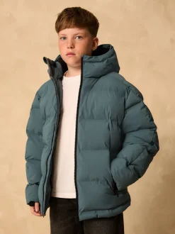 Blauwgroen - Regenbestendige gewatteerde jas met microfleece voering (3-17jr)
