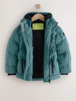 Blauwgroen - Regenbestendige gewatteerde jas met microfleece voering (3-17jr)