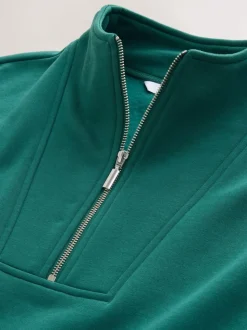 Blauwgroen - Relaxed fit sweatshirt van zware katoenrijke jersey met ritssluiting bij de hals