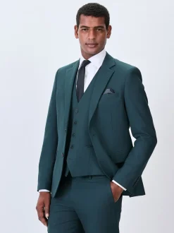 Blauwgroen - Slim Fit - Kostuum met textuur: colbert