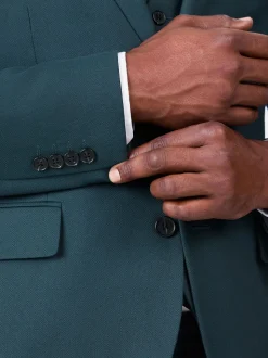 Blauwgroen - Slim Fit - Kostuum met textuur: colbert