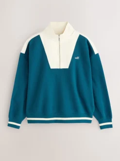 Blauwgroen - Sweatshirt met korte rits