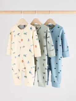 Blauwgroen - Verpakking van 3 baby-pyjama's met rits en print (0mnd -3jr)