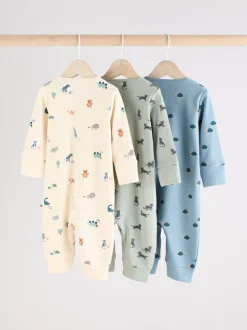 Blauwgroen - Verpakking van 3 baby-pyjama's met rits en print (0mnd -3jr)