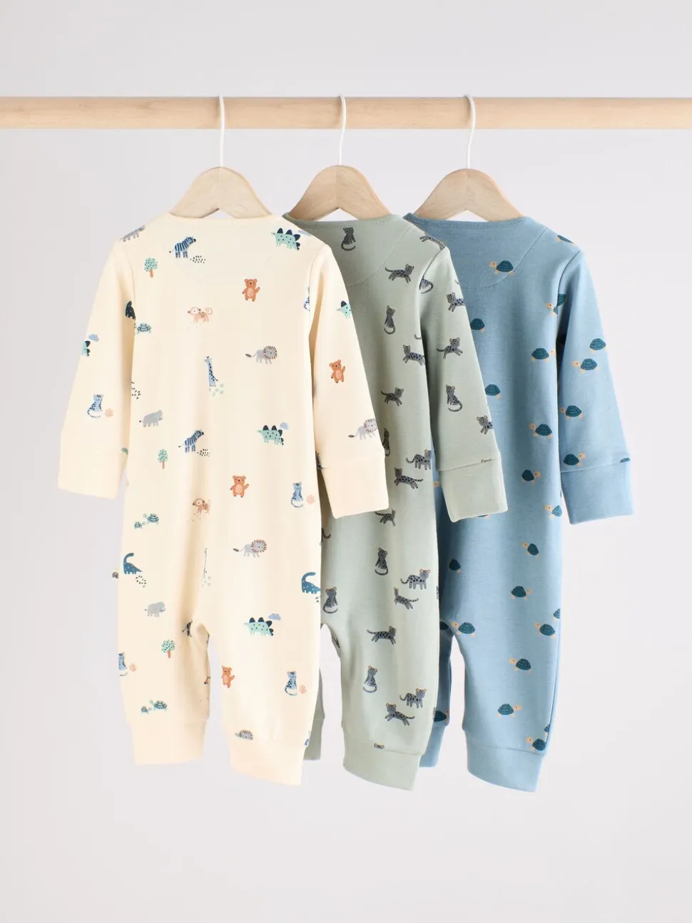 Blauwgroen - Verpakking van 3 baby-pyjama's met rits en print (0mnd -3jr)