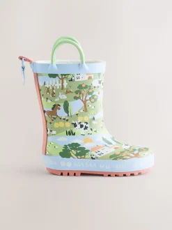Blauw/groen met boerderij - Laarzen met handgreep