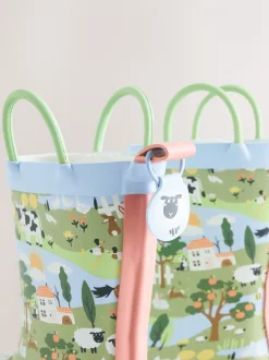 Blauw/groen met boerderij - Laarzen met handgreep