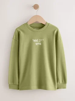 Blauw/groen met grafische print - Verpakking van 3 ruimvallende zware T-shirts met lange mouwen (3-16jr)