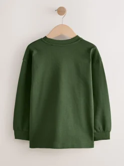 Blauw/groen met grafische print - Verpakking van 3 ruimvallende zware T-shirts met lange mouwen (3-16jr)