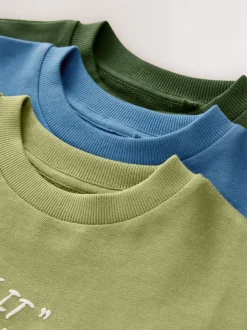 Blauw/groen met grafische print - Verpakking van 3 ruimvallende zware T-shirts met lange mouwen (3-16jr)