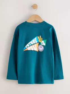 Blauwgroen/blauw/grijs felle graffiti - 3 Relaxed Fit T-shirts met grafische print en lange mouwen (3-16jr)